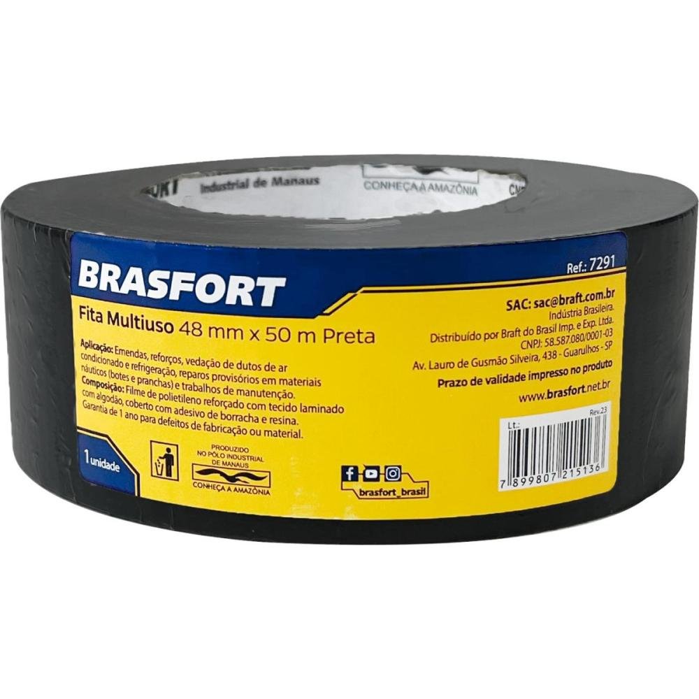 Fita Multiuso 50Mx48mm Preta Brasfort Un.Venda: Pc/1