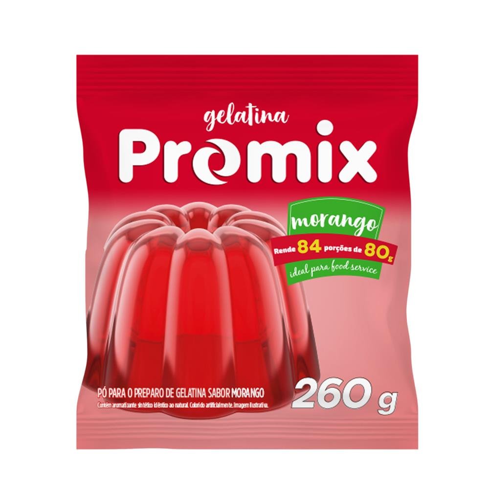 Gelatina Em Pó Promix Sabor Morango Pacote Grande 260G Com Polpa Embalagem 1 Unidade