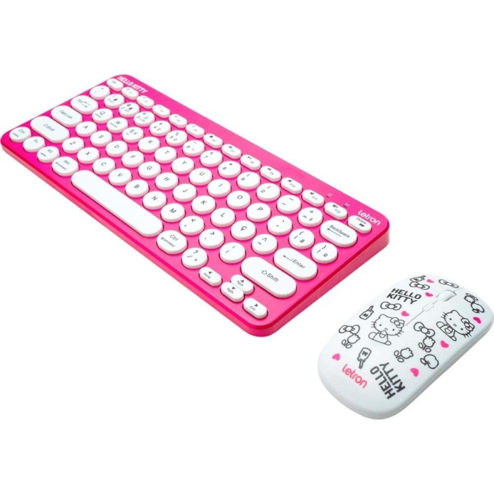 Kit Teclado E Mouse Sem Fio Letron Hello Kitty Rosa Un.Venda: Pc/1