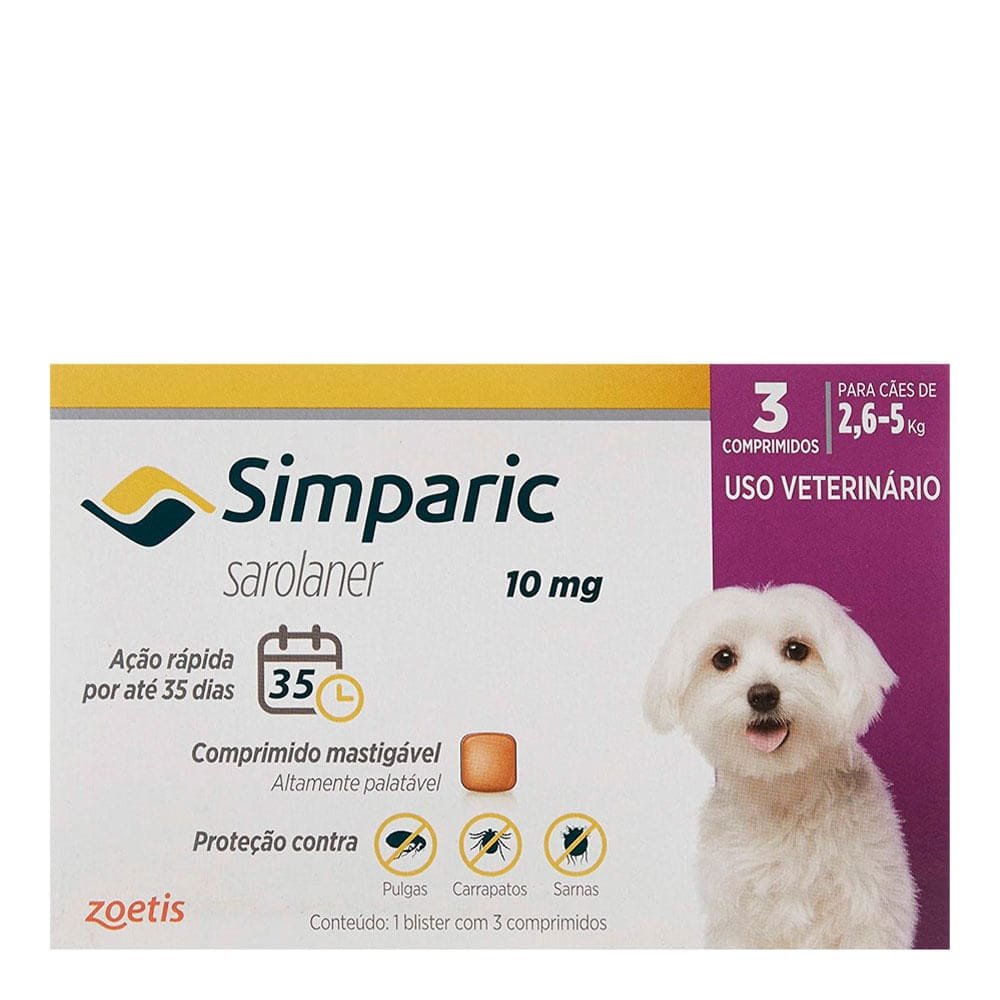 Carrapaticida Simparic 10Mg (2,6-5Kg ) - 3 Comprimidos