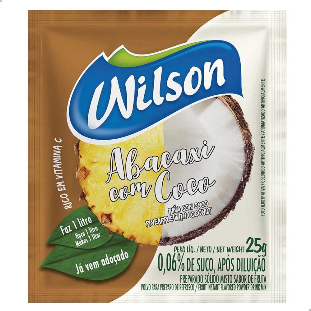 Refresco Suco Em Pó Wilson 25G Sabor Abacaxi Com Coco Adoçado Embalagem Com 12 Sachês