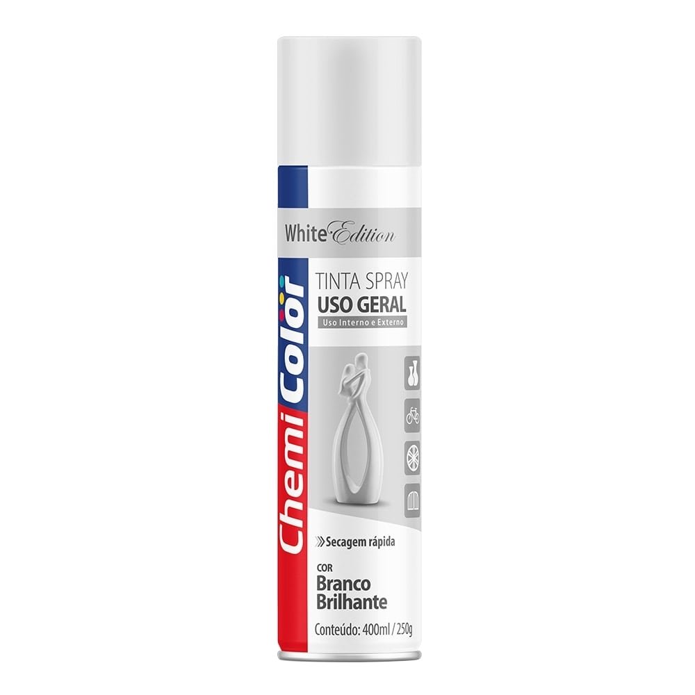 Tinta Spray Uso Geral Branco Brilhante 400ml - Chemicolor