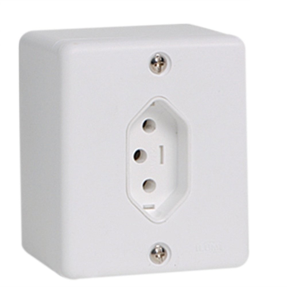 Tomada Sobrepor Ilumi 2 Polos + Terra 10A 250V Branca