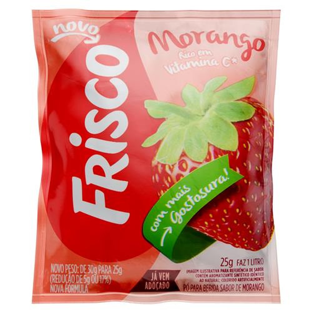 Suco Em Pó Frisco Morango 25g - Display com 15 unidades