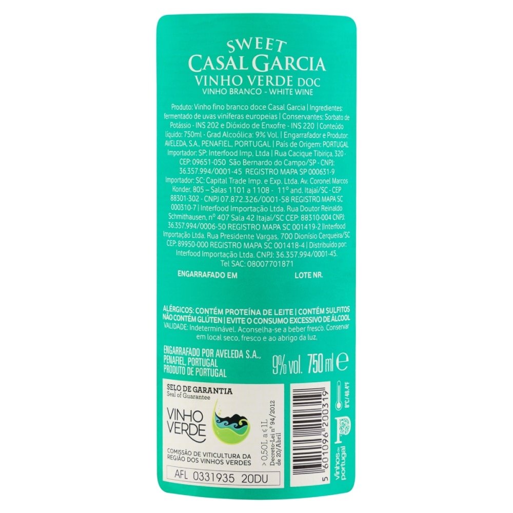 Vinho Verde Importado Português Casal Garcia - Branco Sweet, 750ml