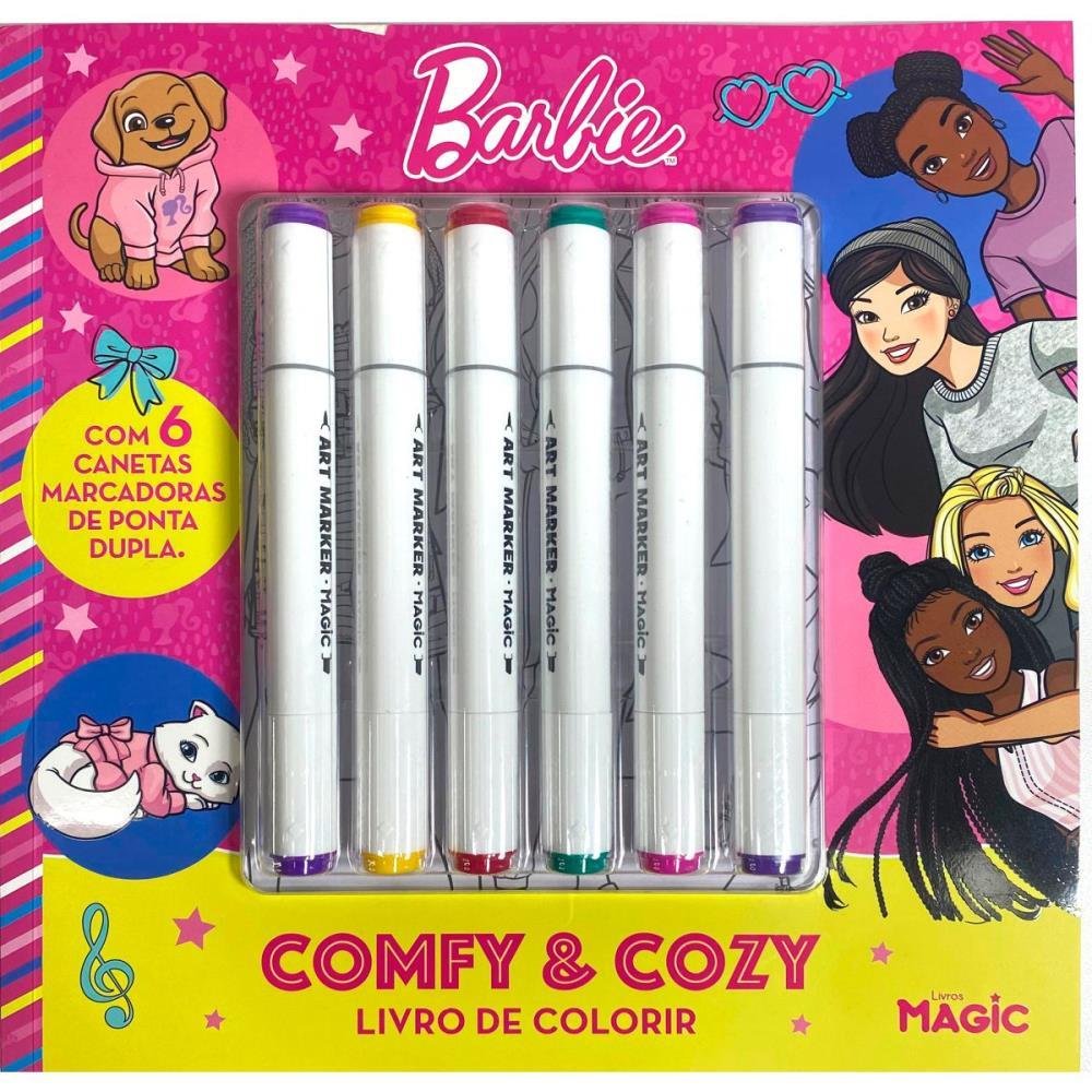 Livro De Colorir Barbie Comfy E Cozy Com 6 Canetinhas