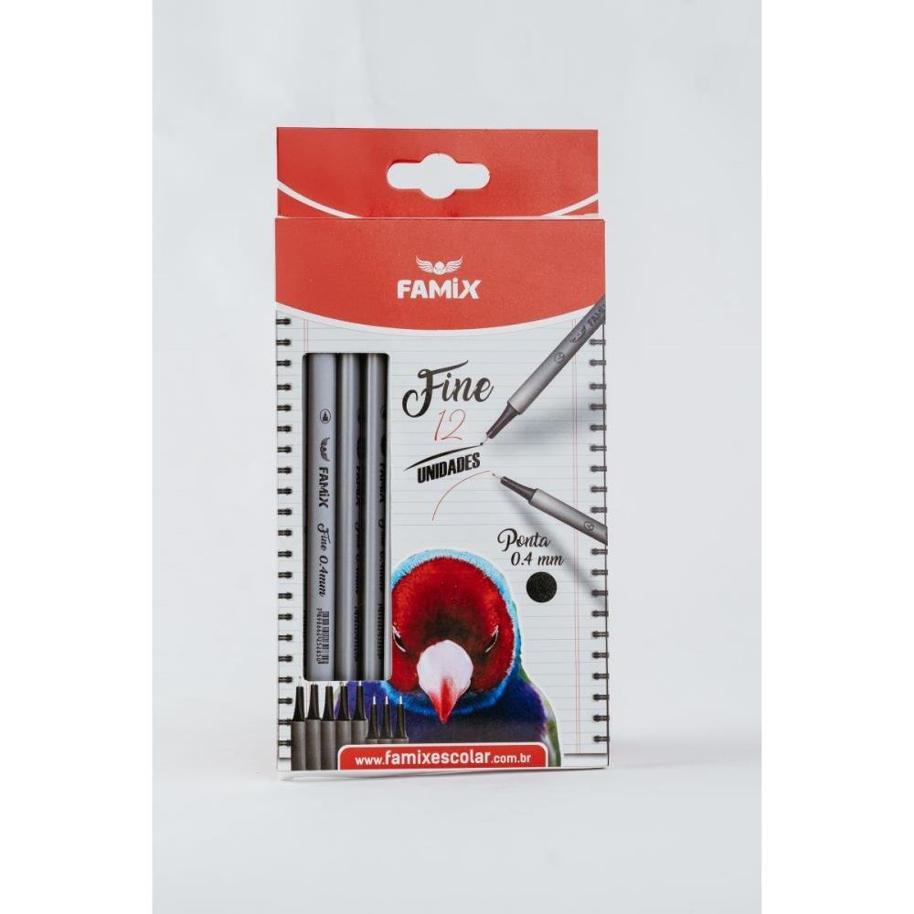 Caneta Com Ponta Porosa Fine 0.4Mm Preta Blister Com 12 Unidades