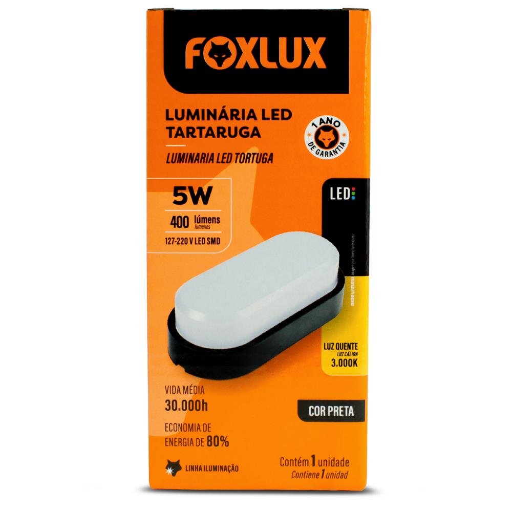 Luminaria Led Tartaruga 5W 3000K Preto Foxlux