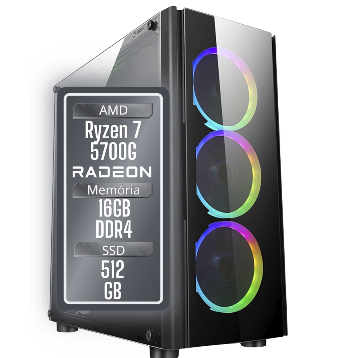 Pc Gamer 3Green Winner, Amd Ryzen 7 5700G, 16Gb Ddr4, Ssd 512Gb, Gráficos Radeon Vega, Fonte 500W -