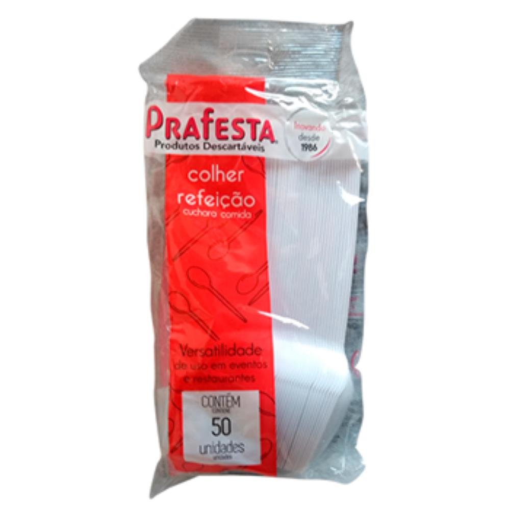 Colher Descartavel Leve Premium Branca 50 Unidades Prafesta