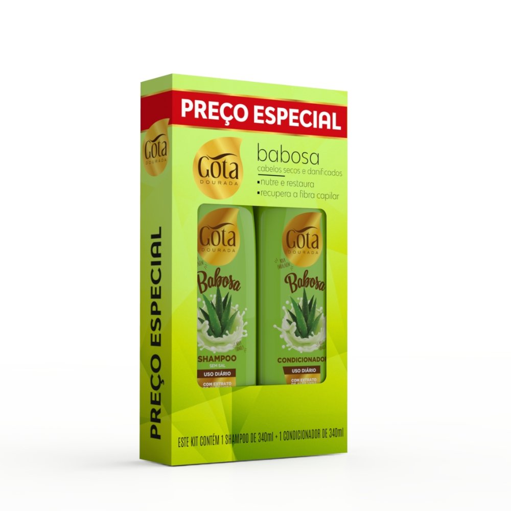 Kit Shampoo e Condicionador Gota Dourada Babosa 340ml