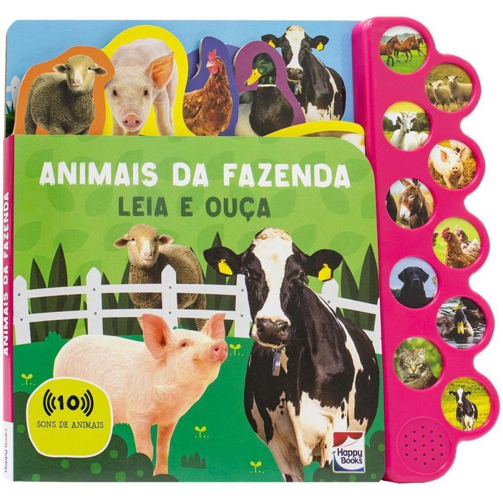 Livro Sonoro Animais 27X28cm Com 10 Sons E 10 Páginas Educativas