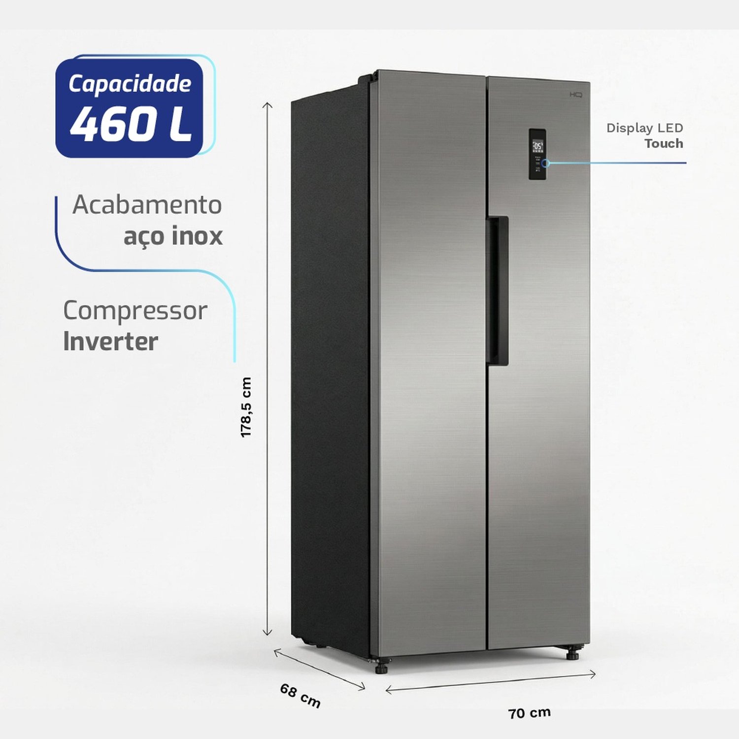 Geladeira Refrigerador Hq Frost Free Side By Side 460 Litros Inox Hq ...