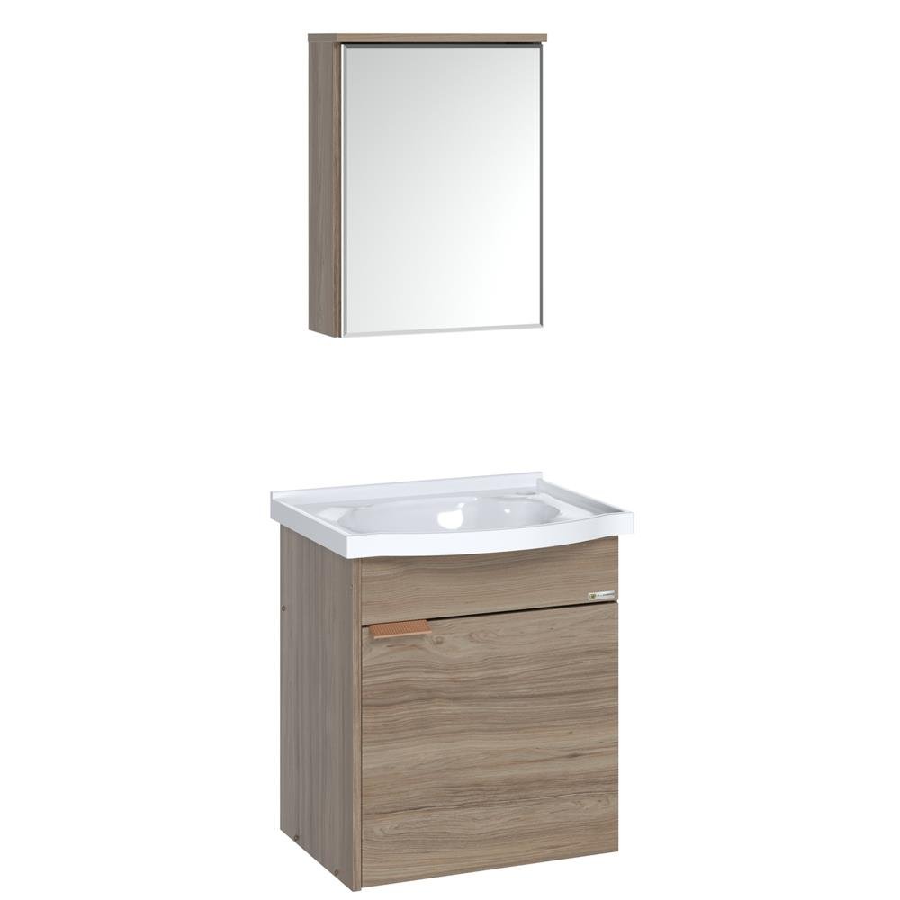 Kit Banheiro Capri Cor Nogal 39 Cm A J Rorato Com Espelho E Pia