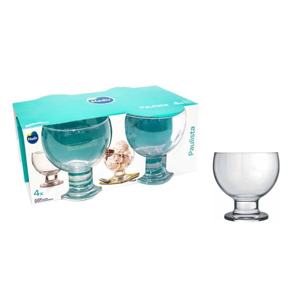 Taça Paulista Sorvete 400mL com 4 peças Vidro Incolor Nadir