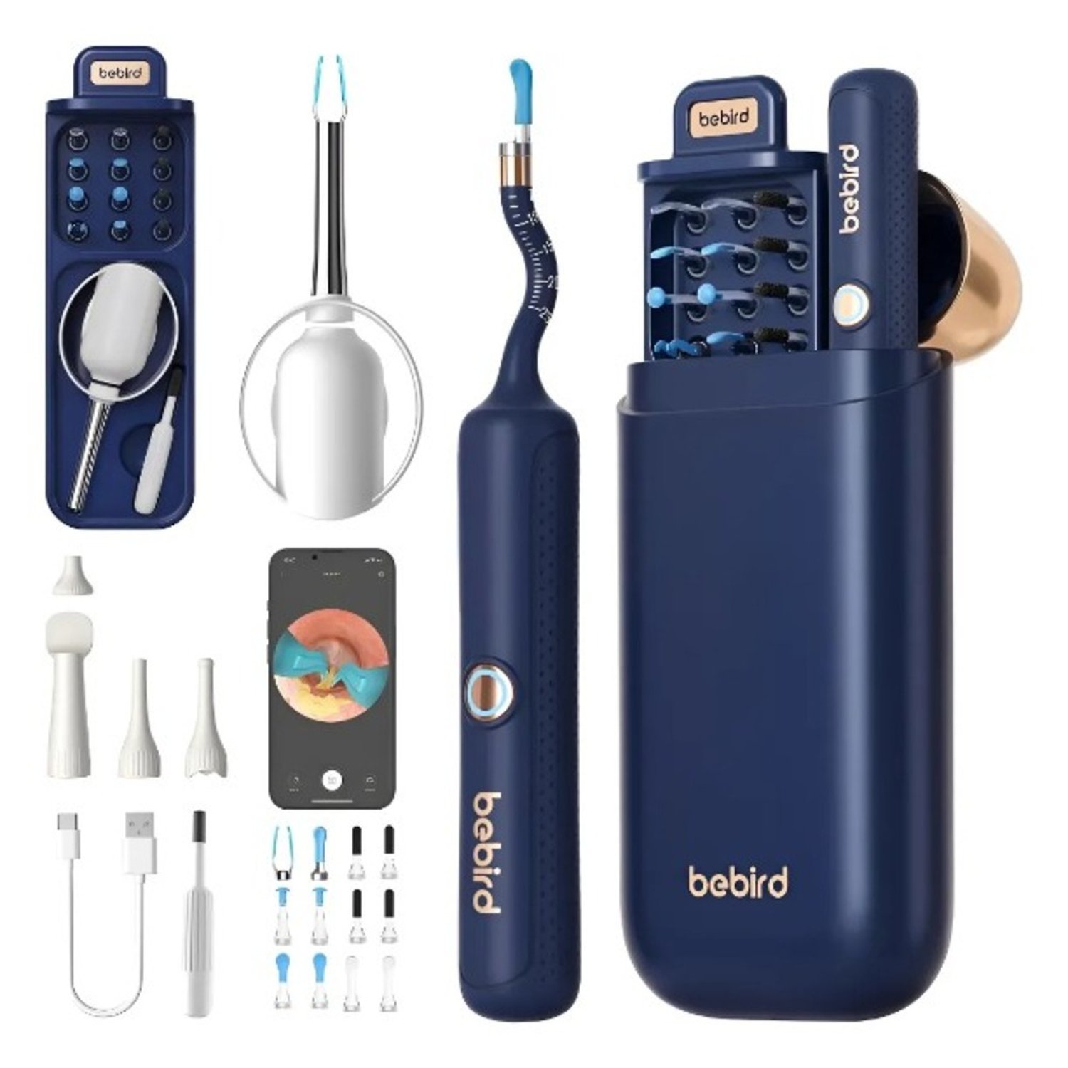 Otoscópio Bebird I35r Camera Hd Removedor De Cera Ouvido Com Pinça Robótica, Azul