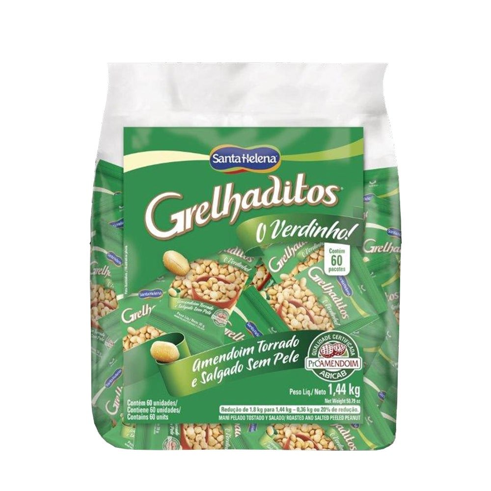 Amendoim Grelhaditos Santa Helena Torrado sem Pele 24g - Embalagem com 60 Unidades