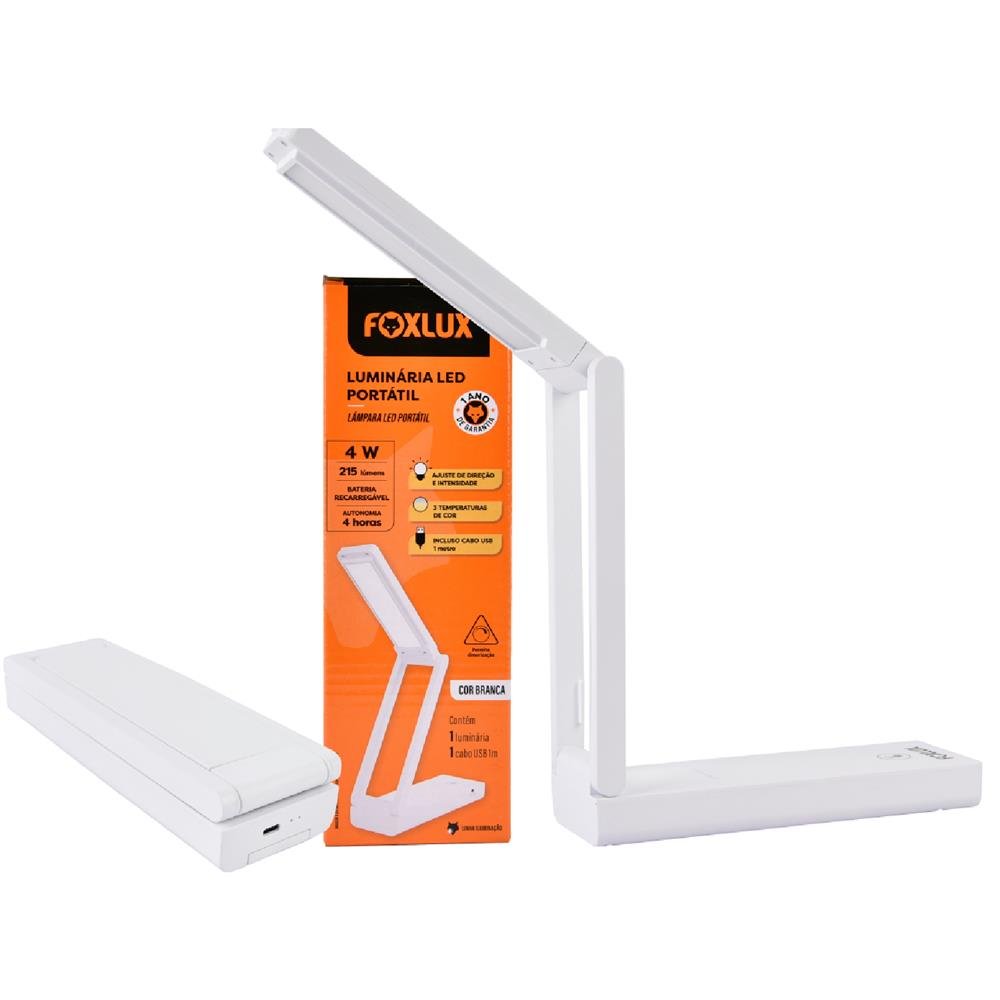 Luminária Led Portátil 4W Branco Foxlux