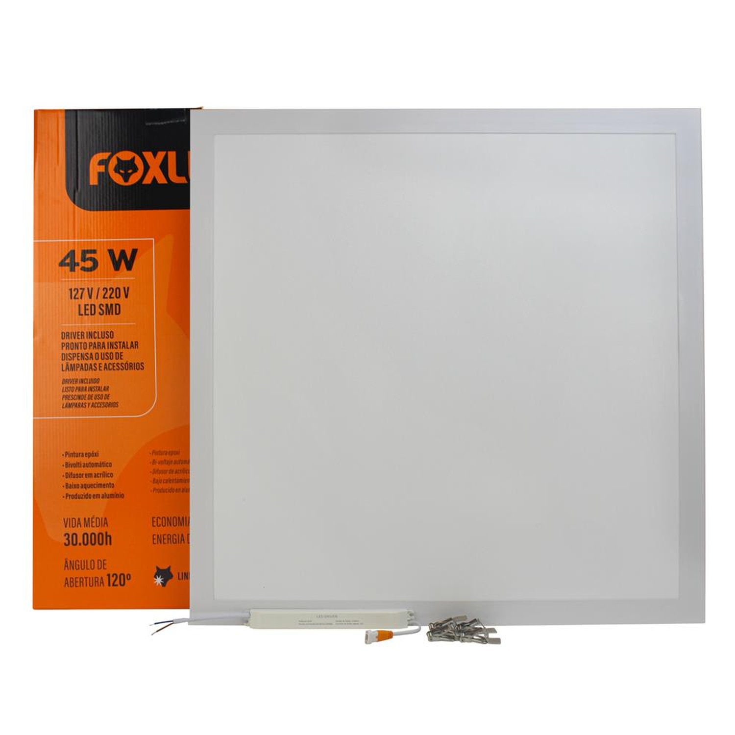 Painel Led 62Cm X 62Cm Quadrado Branco Embutir 45W 4000K Led90.173 Foxlux