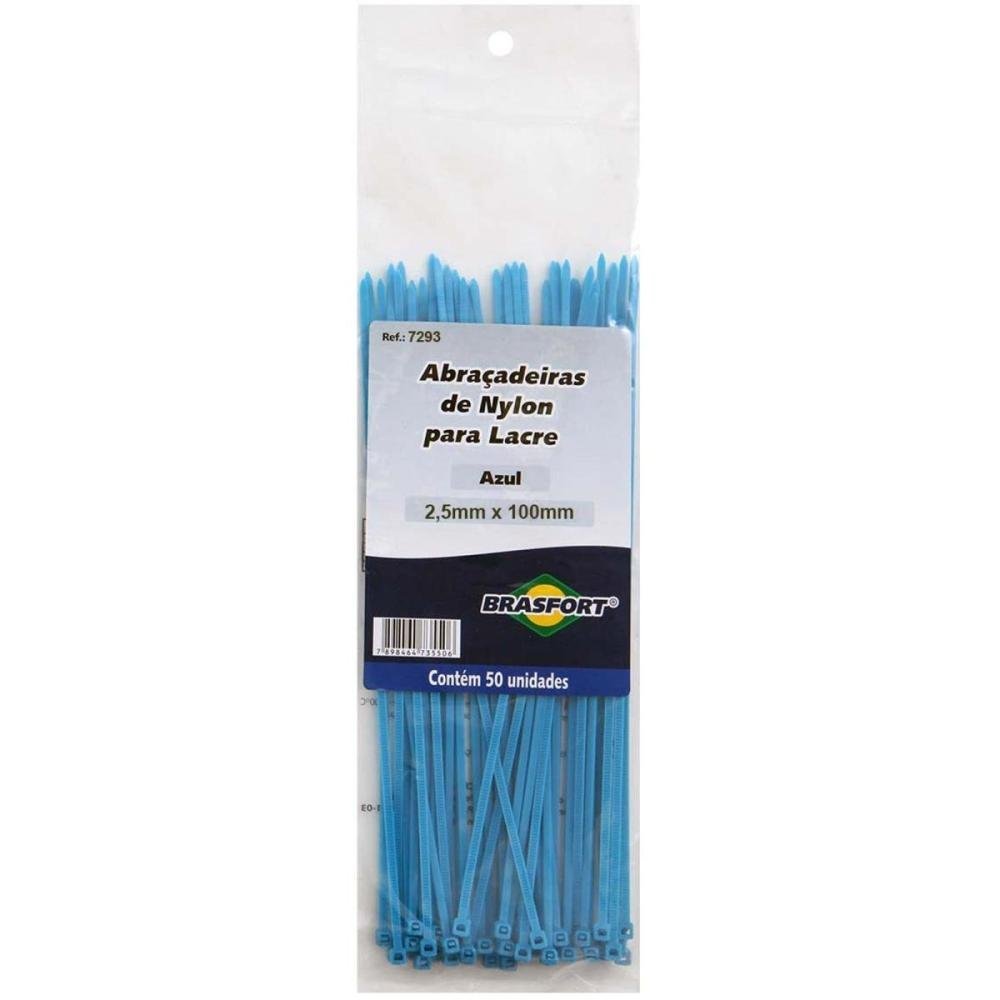 Braçadeira Nylon 2,5X100mm Color Azul Brasfort Un.Venda: Mva/50