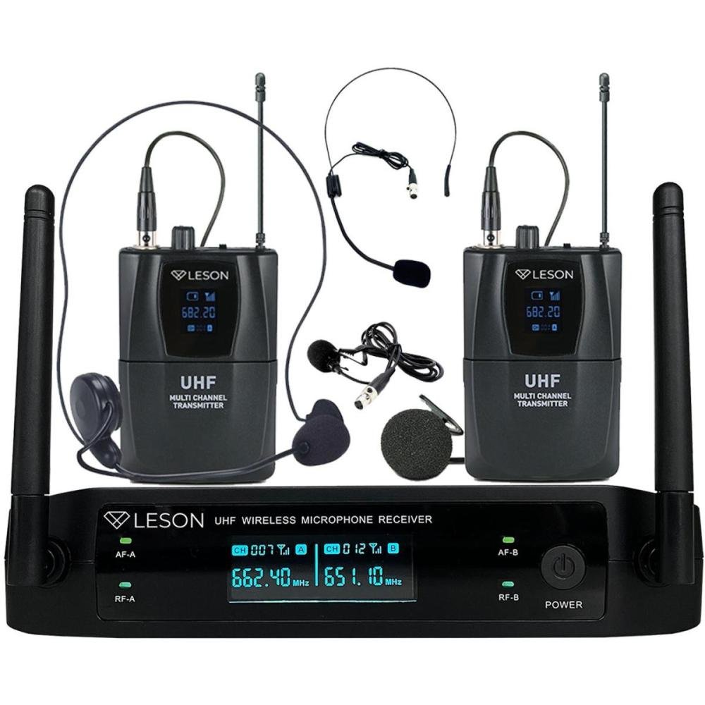 Sistema De Microfone Duplo Sem Fio Com Headset Leson Ls962 Preto Un.Venda: Pc/1