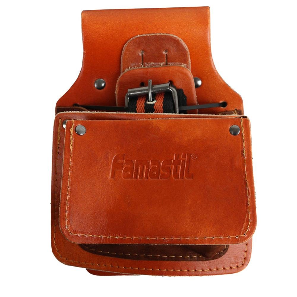 Cinto Carpinteiro Bolsa Dupla Em Couro Famastil F27.03 Resistente Para Transporte De Ferramentas