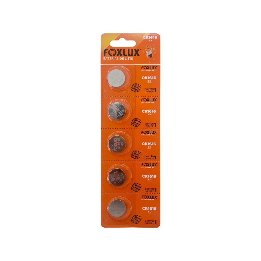 Bateria De Lítio Foxlux Cr1616 3V Cartela Com 5 Unidades