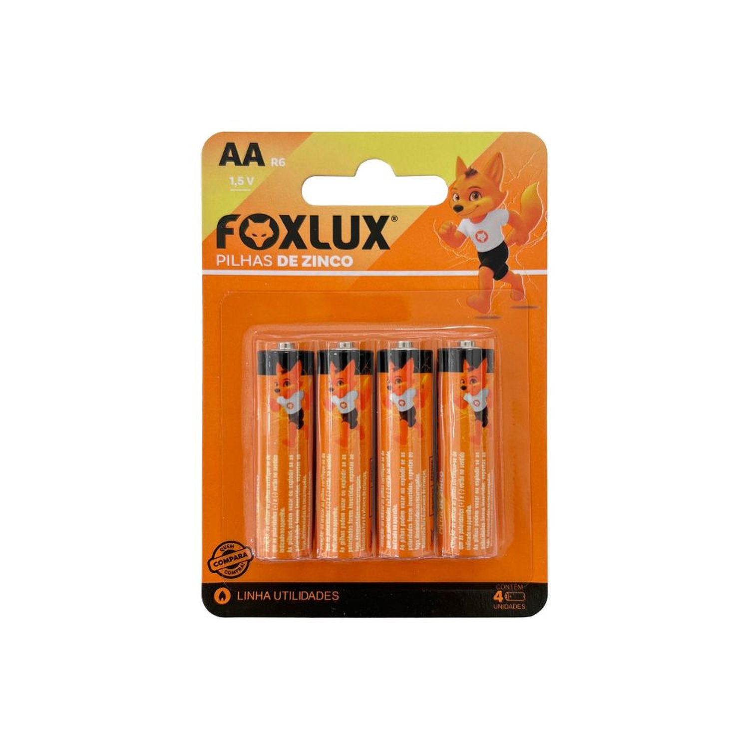 Pilha De Zinco Foxlux Aa R6 1,5V Cartela Com 4 Unidades