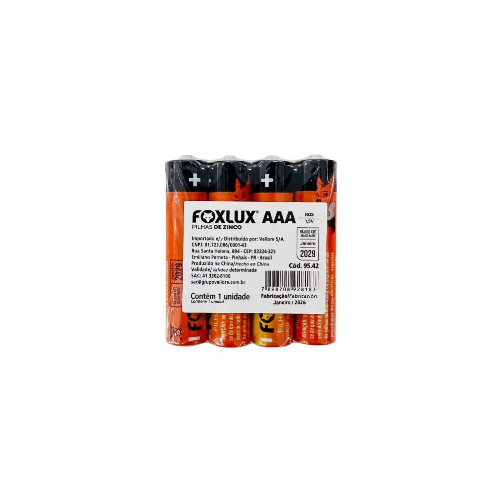 Pilha De Zinco Foxlux Aaa R03 1,5V Cartela Com 40 Unidades 95.42