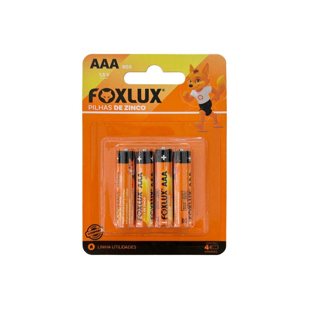 Pilha De Zinco Foxlux Aaa R03 1,5V Cartela Com 4 Unidades