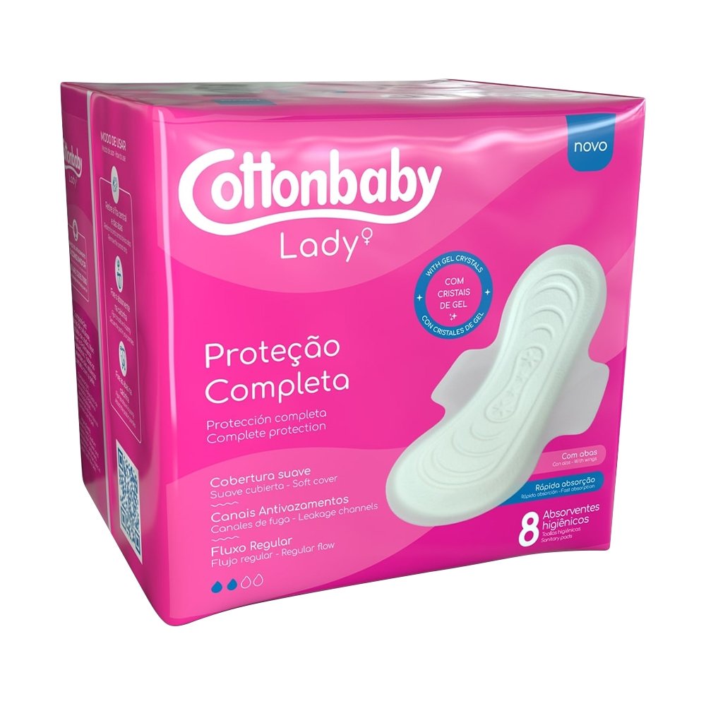 Absorvente Cottonbaby Lady Suave com Abas - Embalagem com 8 Unidades