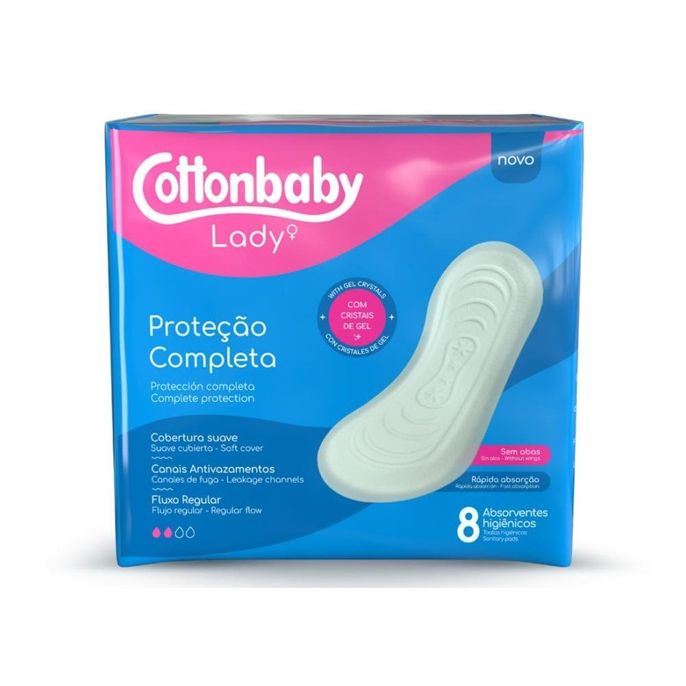 Absorvente Cottonbaby Lady Suave Sem Abas - Embalagem com 8 Unidades
