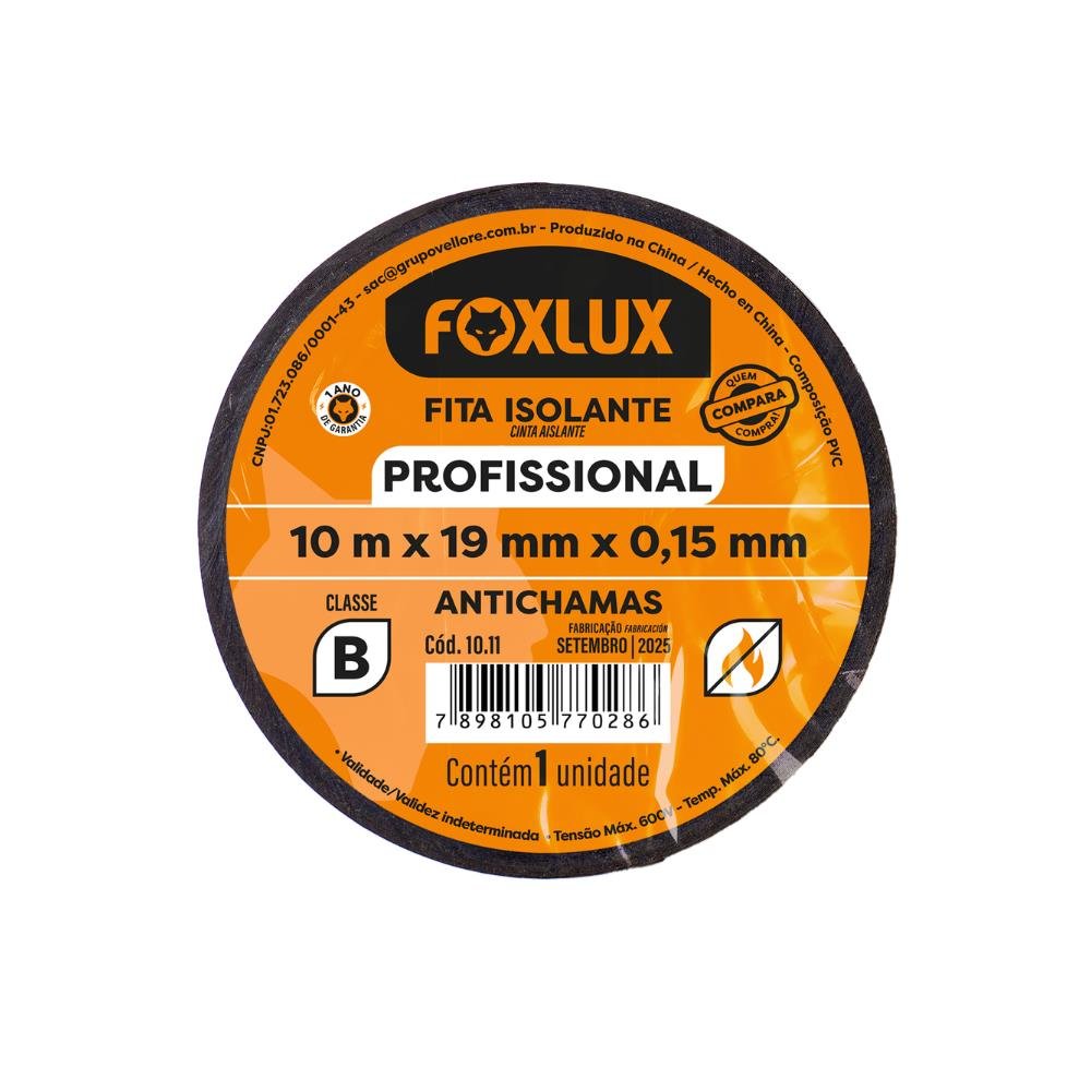 Fita Isolante Preta Foxlux 24.10 10 Metros Com 1 Unidade