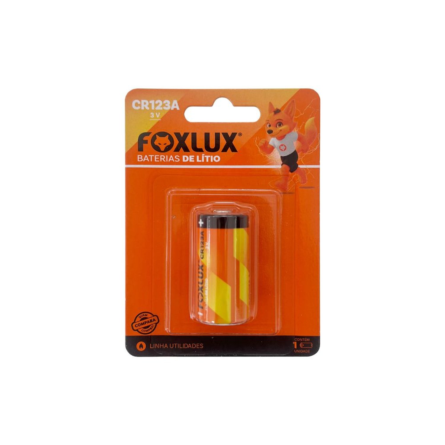 Bateria De Lítio Foxlux Cr123a 3V Cartela Com 1 Unidade