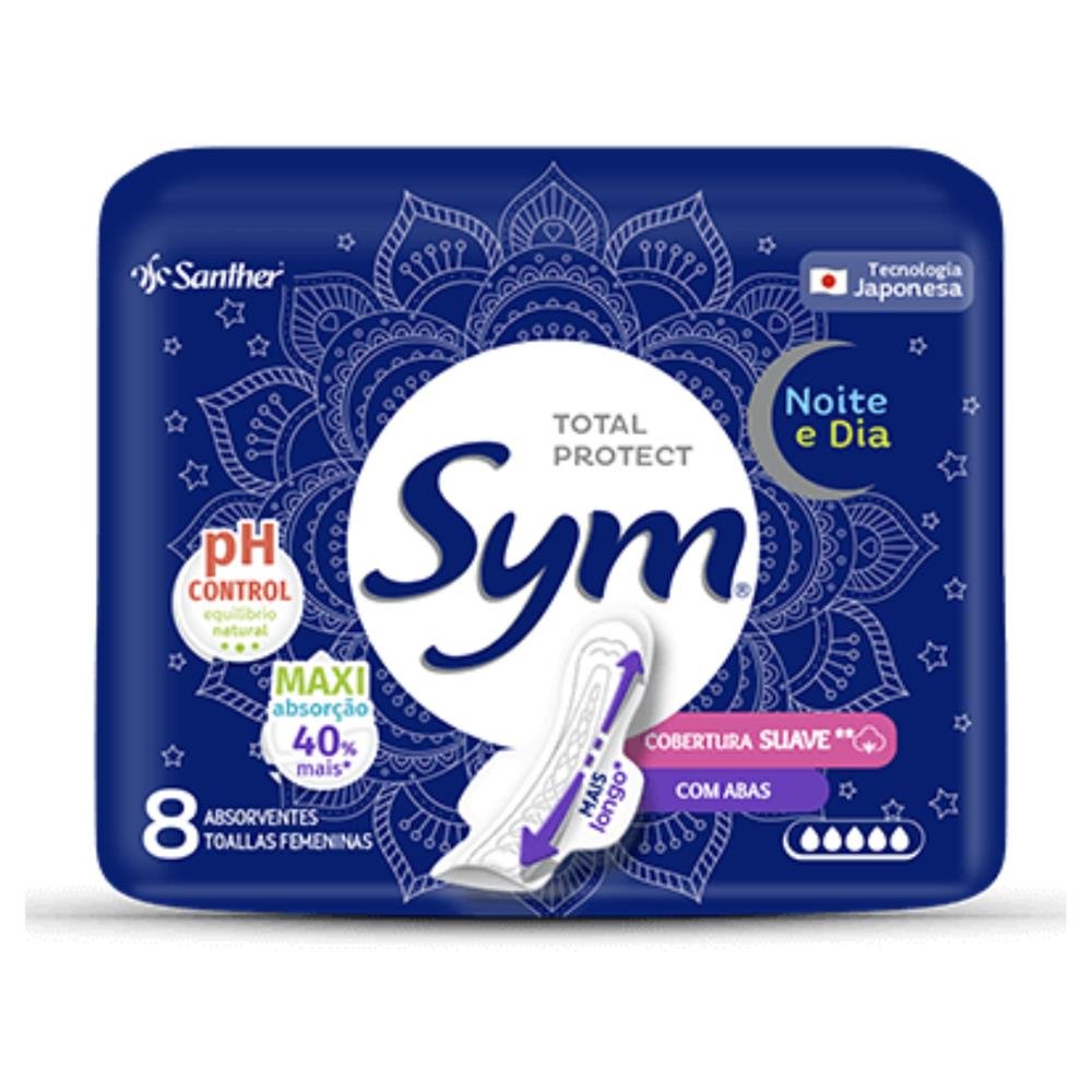 Absorvente Sym Noite & Dia Suave Com Abas 12 Pacotes Com 8 Unidades
