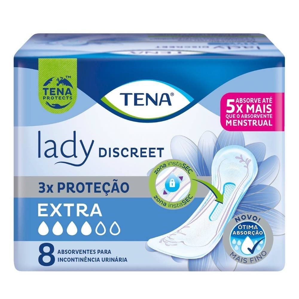 Absorvente Para Incontinência Urinária Tena Lady Discreet Extra - 8 Pacotes com 8 Tiras