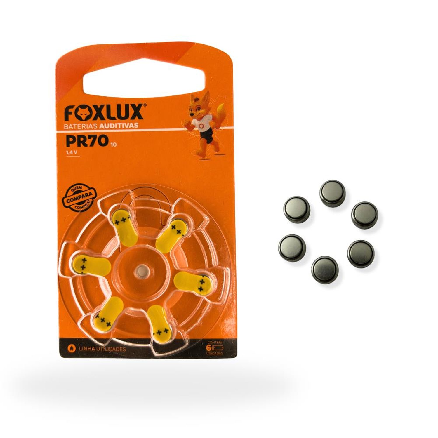 Bateria Auditiva Foxlux Pr70 Za10 Zinco-Ar Cartela Com 6 Unidades Alta Duração