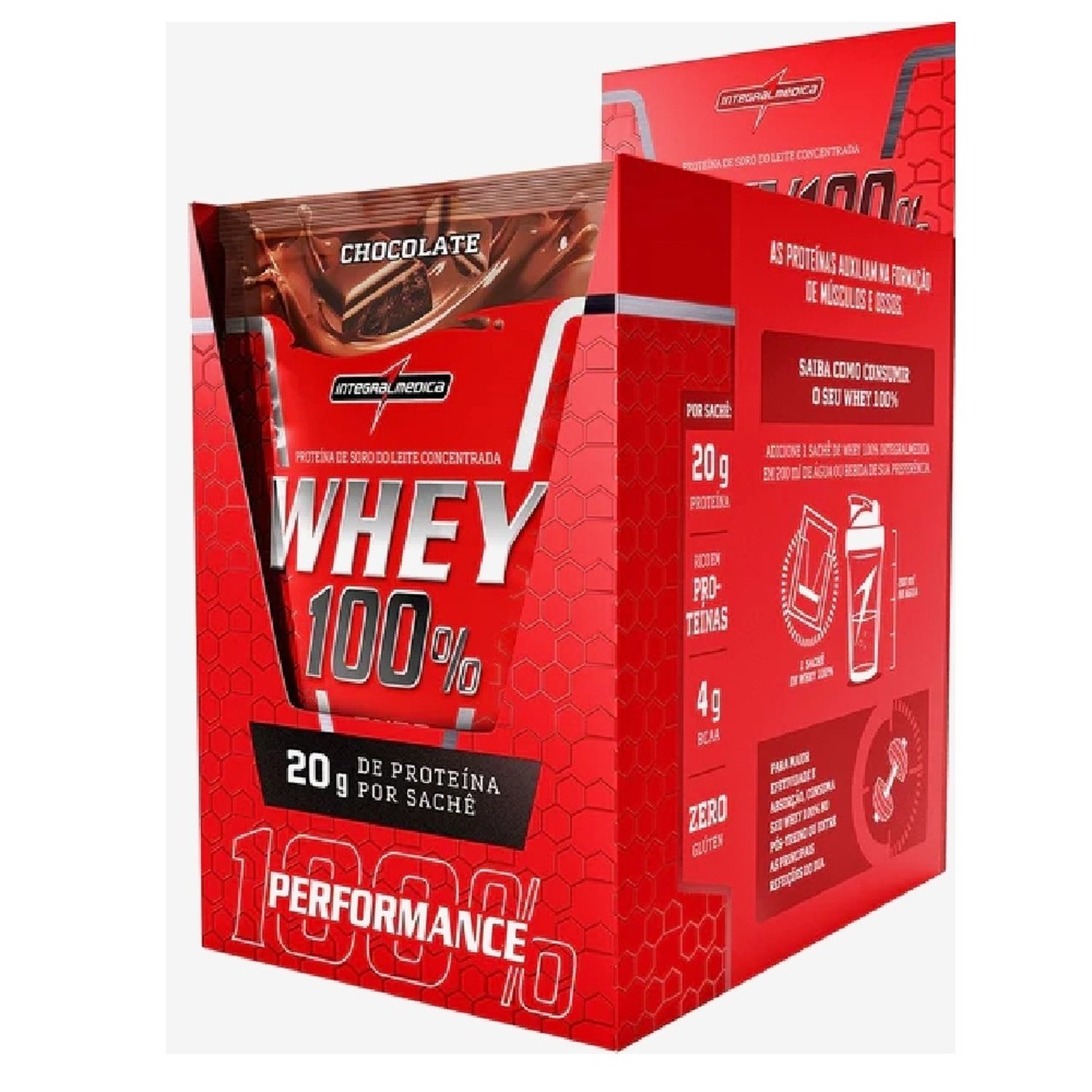 Display Whey 100% Integralmedica Chocolate 30G Com 10 Unidades