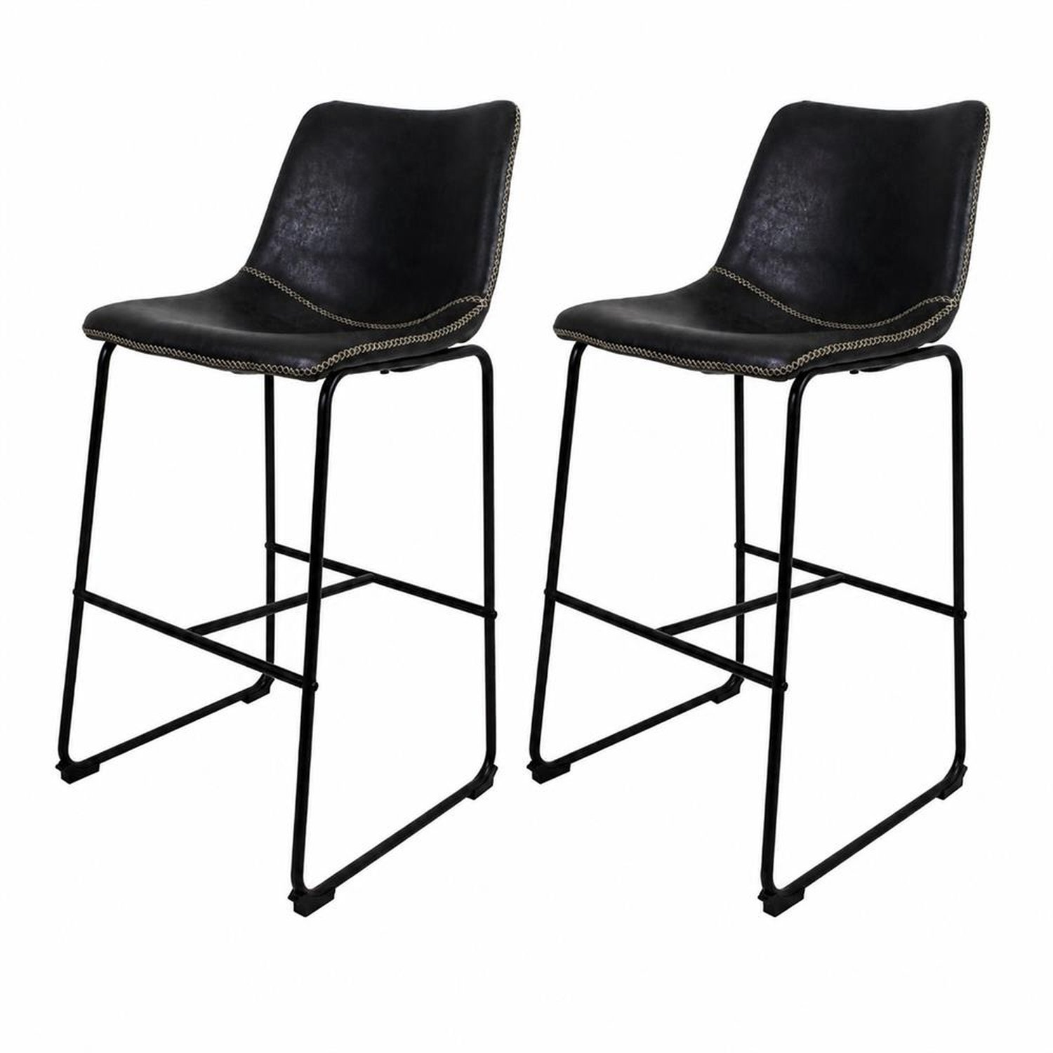 Kit 2 Banquetas Munich Estofadas Pretas Com Encosto 74Cm Base Metálica