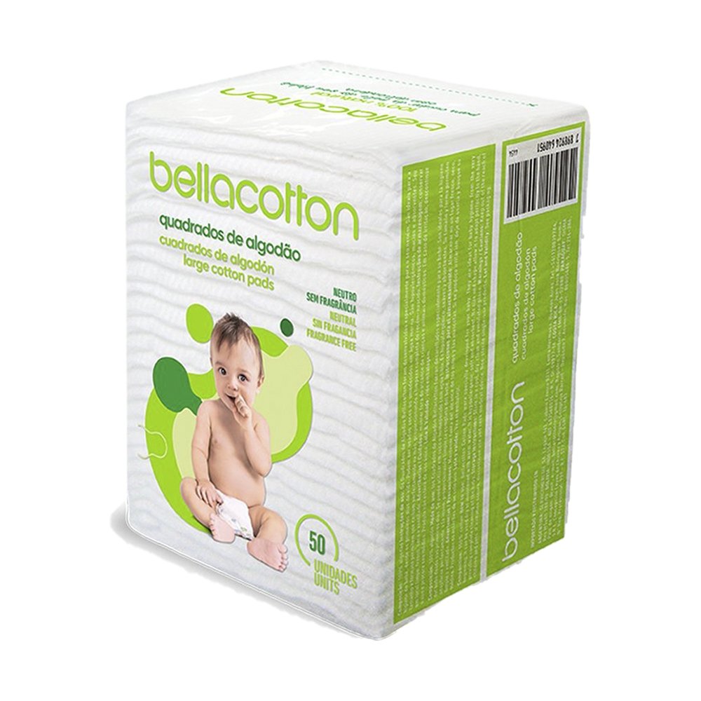 Algodão Quadrado Baby Sem Fragrância 50 Unidades Bellacotton