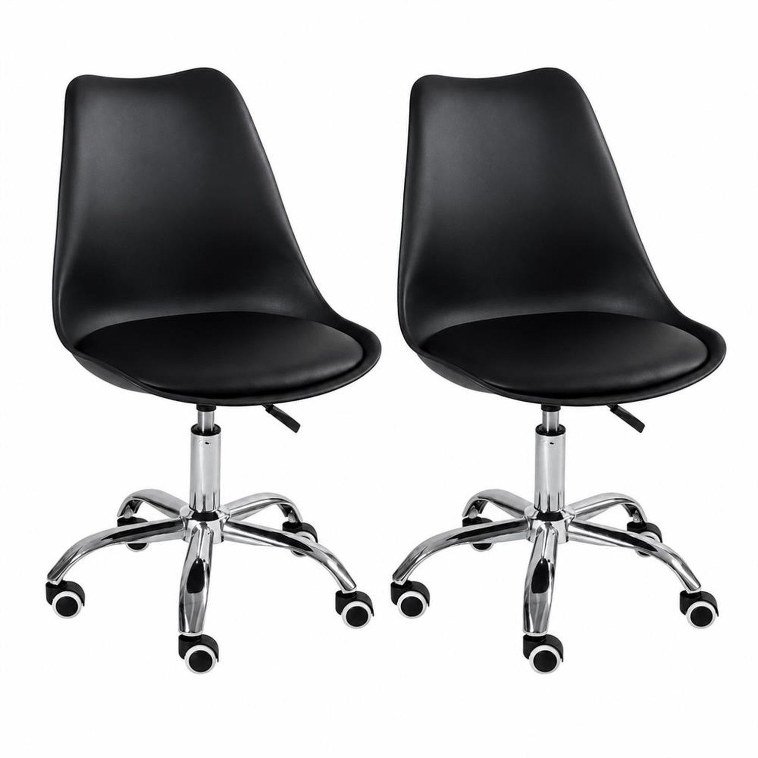 Kit 2 Cadeira Home Office Leda Giratória Assento Em Polipropileno Com Almofada, Base Cromada Preto
