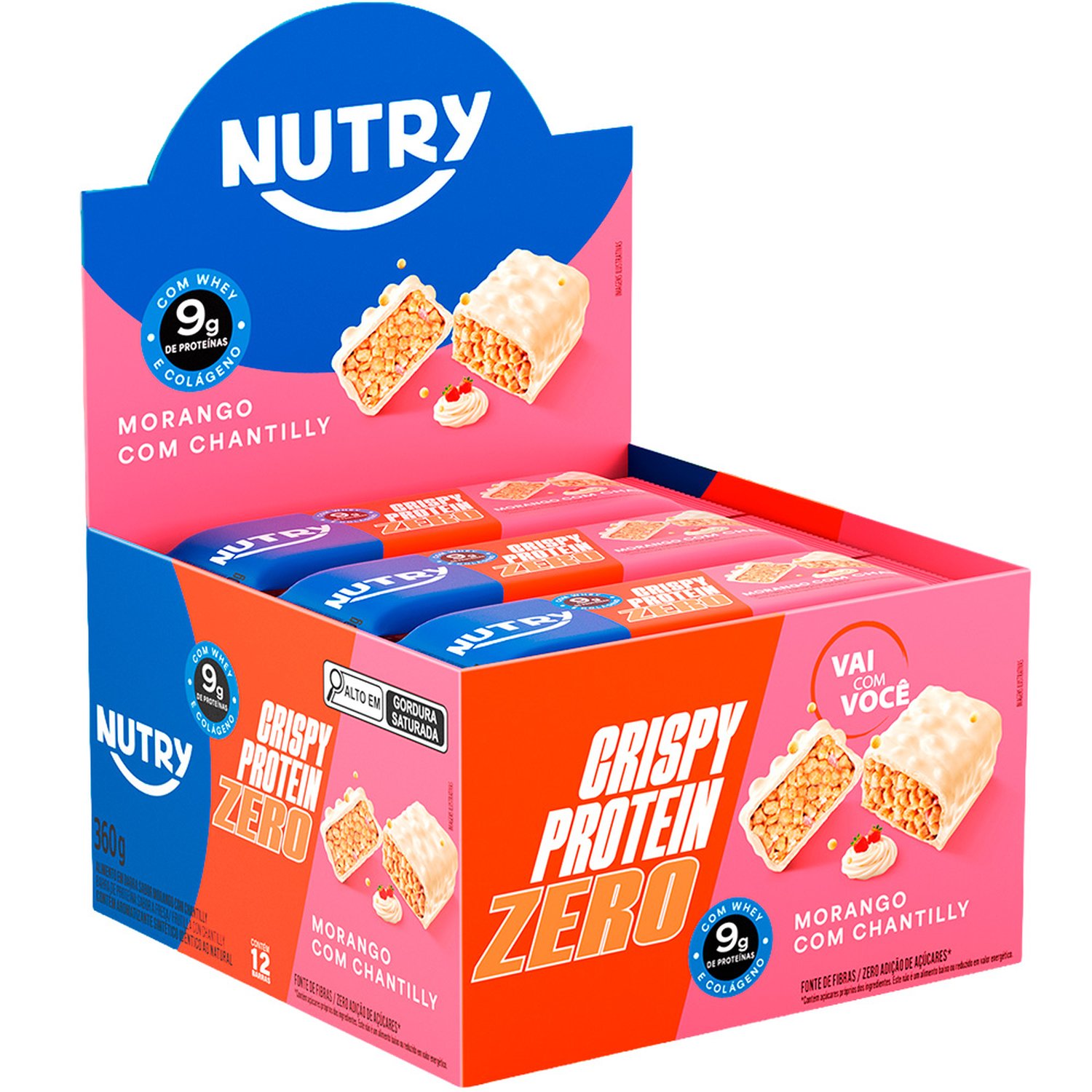 Barra De Proteina Crispy Zero Nutry 9G De Proteina Morango Com Chantilly 30G Com 12 Unidades
