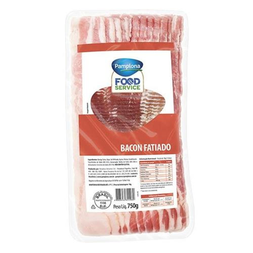 Bacon Fatiado Pamplona 750g (10 Unid) - Embalagem com 10 und. - Peso 7,5kg