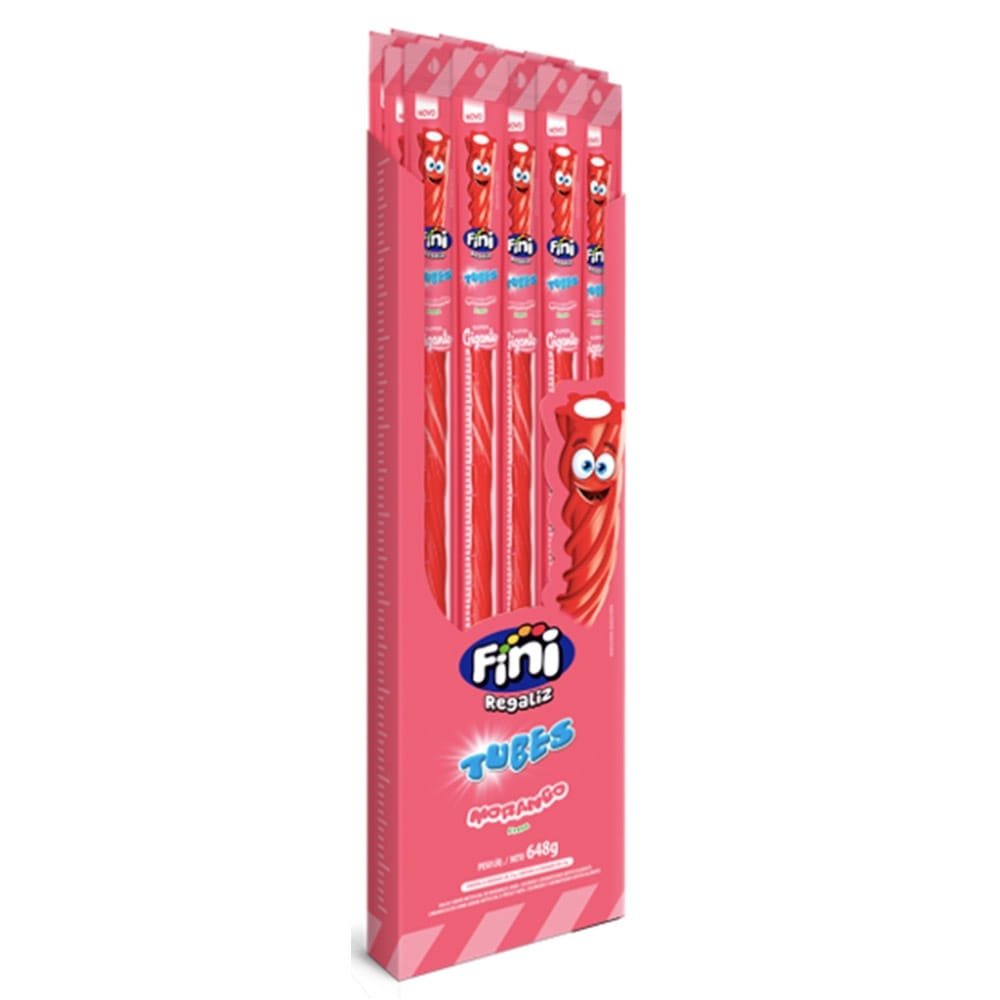 Bala Fini Regaliz Tubes Morango 27g Embalagem com 24 Unidades