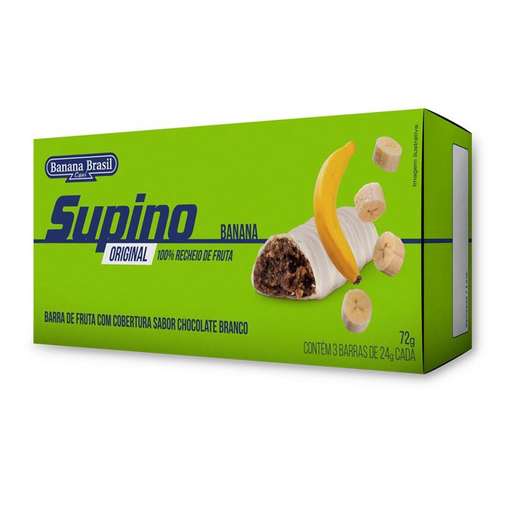 Barra de Frutas - Supino - Original - Banana com Cobertura de Chocolate Branco 24g - Pack com 3 unidades - Cx c/ 30 Pack