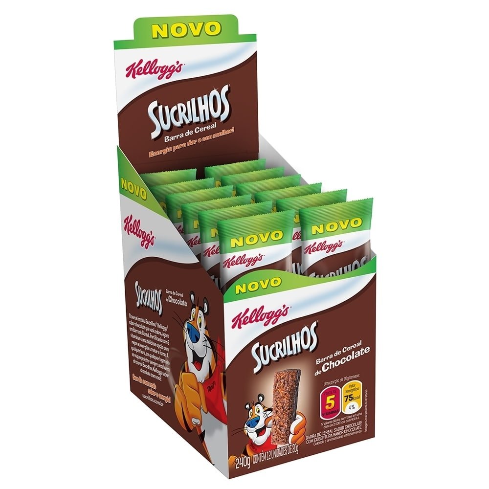 Barra de Cereais Sucrilhos Kellogg's Chocolate 20g - Embalagem com 12 Unidades
