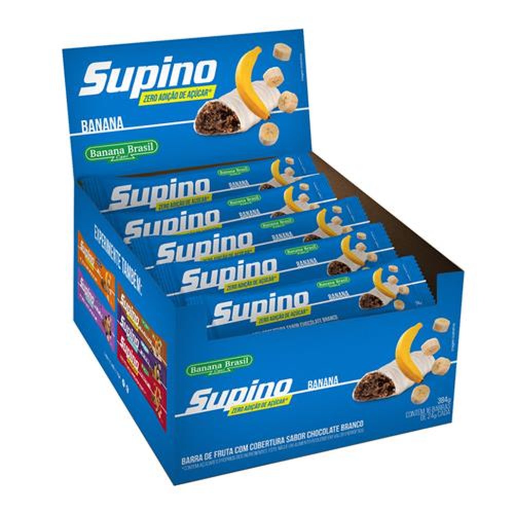 Barra de Frutas - Supino - Zero Calorias - Banana com Cobertura de Chocolate Branco 24g - Display com 16 unidades