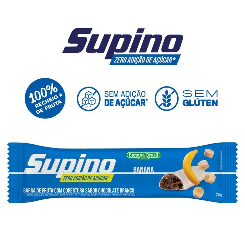 Barra de Frutas - Supino - Zero Calorias - Banana com Cobertura de Chocolate Branco 24g - Display com 16 unidades