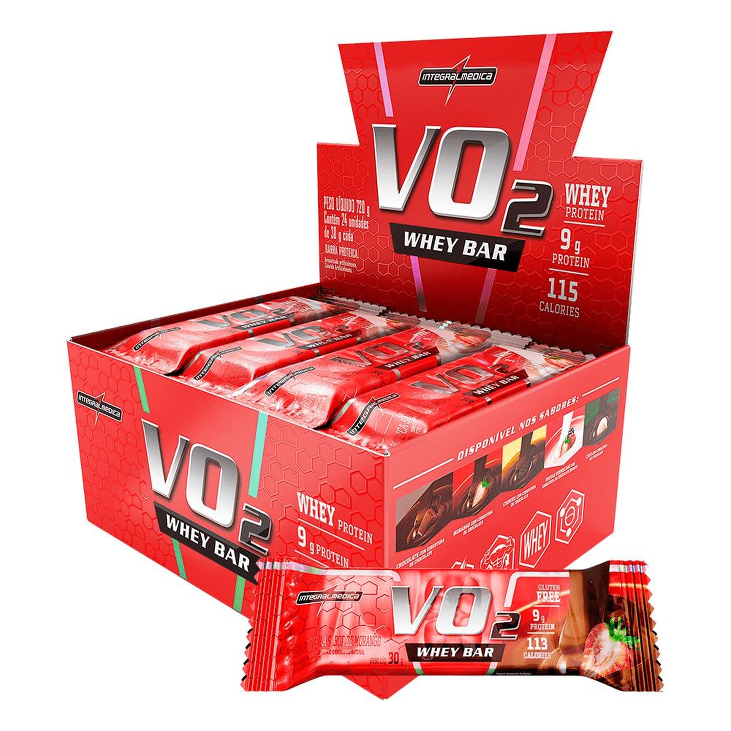 Vo2 Whey Bar 12 Unid Morango - 12Un