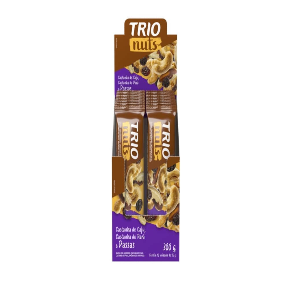 Barra Cereal Trio Nuts Tradicional Castanha de Caju, Castanho do Pará e Passas 25g - Embalagem com 12 Unidades
